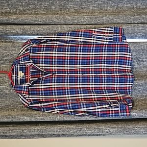 Mens Red, white and blue plaid dress shirt